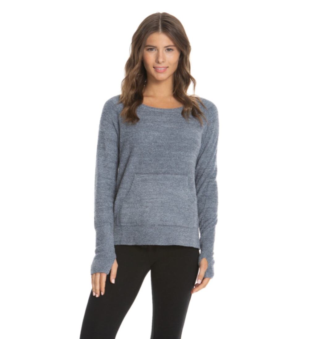 Barefoot Dreams Cozy Chic Lite Raglan Crew Sweater Gray Round Neck Pocket Size M